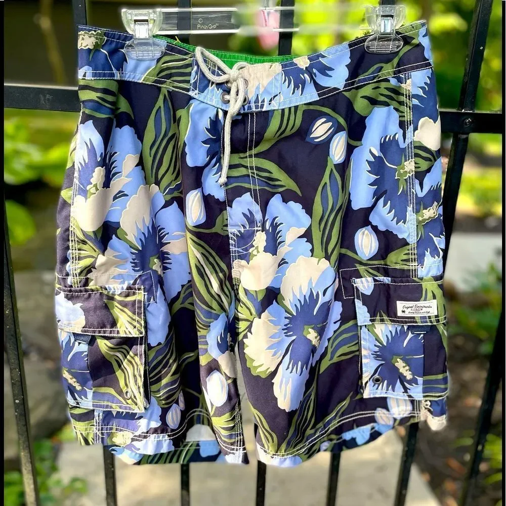J.CREW classic board shorts in blue and green tropical floral